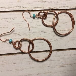 BOGO 50% OFF! Dangly hoop earrings. Handmade. Copper, Turquoise beads.